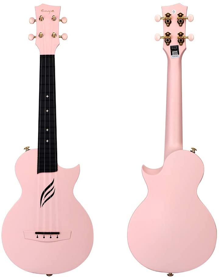 Enya NOVA U Concert 23” Ukulele - Pink - Carbon Fiber Travel Ukulele - With Beginner Kit includes Case, Picks (2 pcs), Strap, Strings, Capo and Polish Cloth