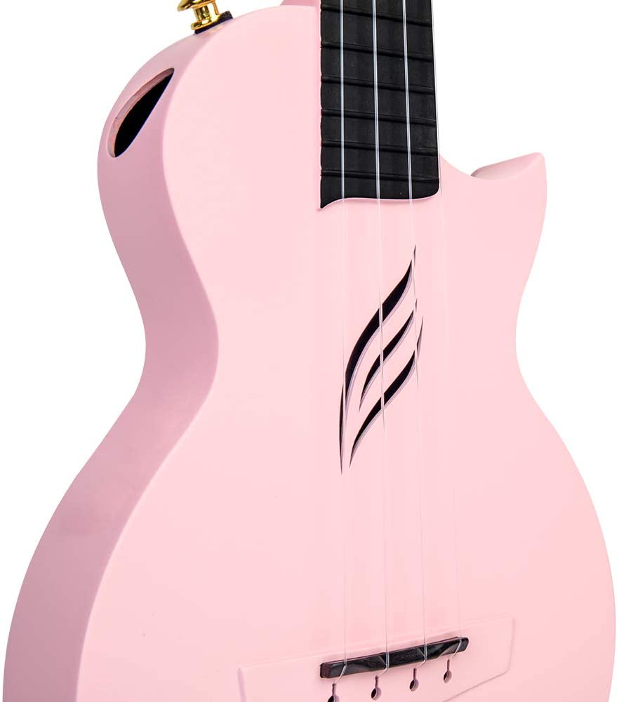 Enya NOVA U Concert 23” Ukulele - Pink - Carbon Fiber Travel Ukulele - With Beginner Kit includes Case, Picks (2 pcs), Strap, Strings, Capo and Polish Cloth