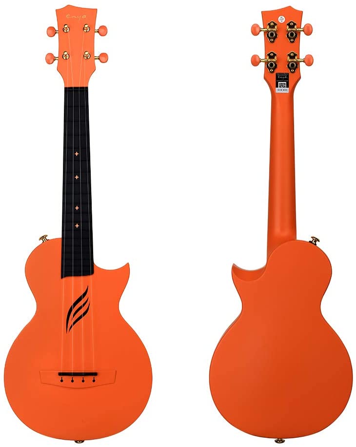Enya NOVA U Concert 23” Ukulele - Orange - Carbon Fiber Travel Ukulele - With Beginner Kit includes Case, Picks (2 pcs), Strap, Strings, Capo and Polish Cloth