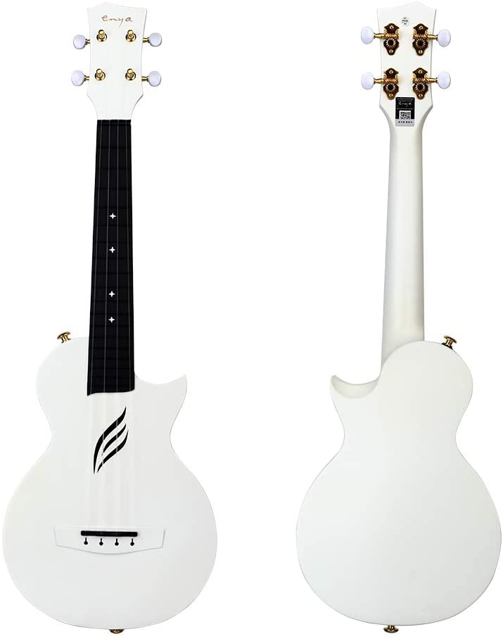 Enya NOVA U Concert 23” Ukulele - White - Carbon Fiber Travel Ukulele - With Beginner Kit includes Case, Picks (2 pcs), Strap, Strings, Capo and Polish Cloth