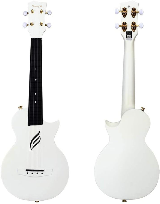 Enya NOVA U Concert 23” Ukulele - White - Carbon Fiber Travel Ukulele - With Beginner Kit includes Case, Picks (2 pcs), Strap, Strings, Capo and Polish Cloth