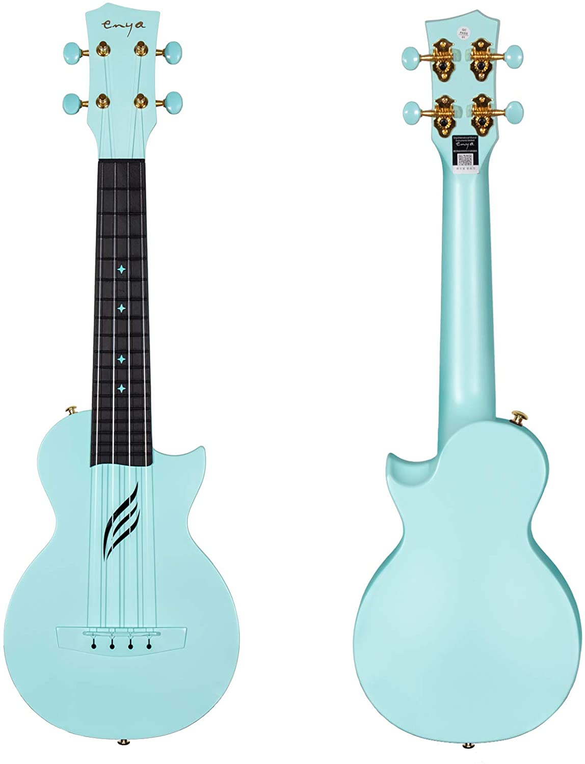 Enya NOVA U Concert 23” Ukulele - Blue - Carbon Fiber Travel Ukulele - With Beginner Kit includes Case, Picks (2 pcs), Strap, Strings, Capo and Polish Cloth
