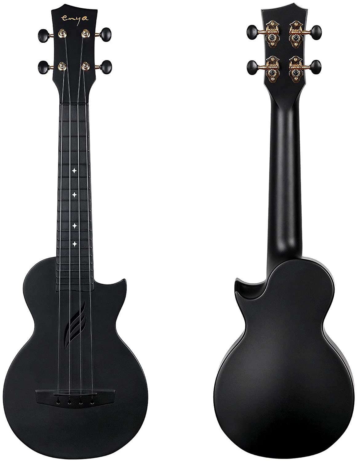 Enya NOVA U Concert 23” Ukulele - Black - Carbon Fiber Travel Ukulele - With Beginner Kit includes Case, Picks (2 pcs), Strap, Strings, Capo and Polish Cloth